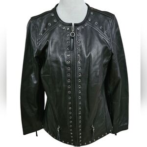BRADLEY BAYOU Black Leather Grommet Jacket Moto. Size XS